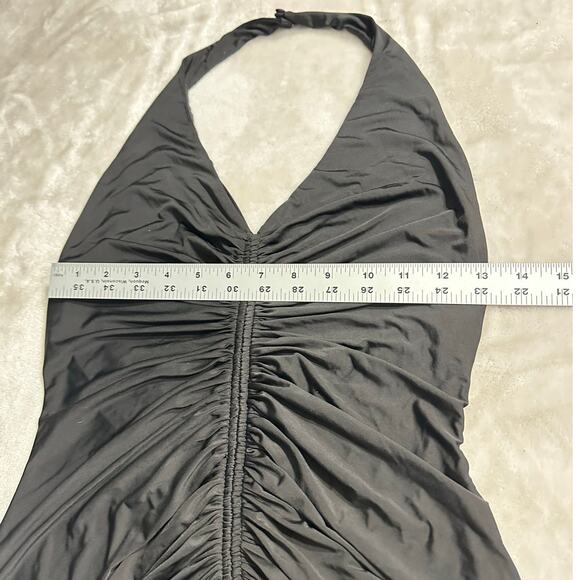 Jill Jill Stuart Mini Dress Womens 8 Black Halter Ruched A-Line Open Back Jersey - Picture 7 of 8